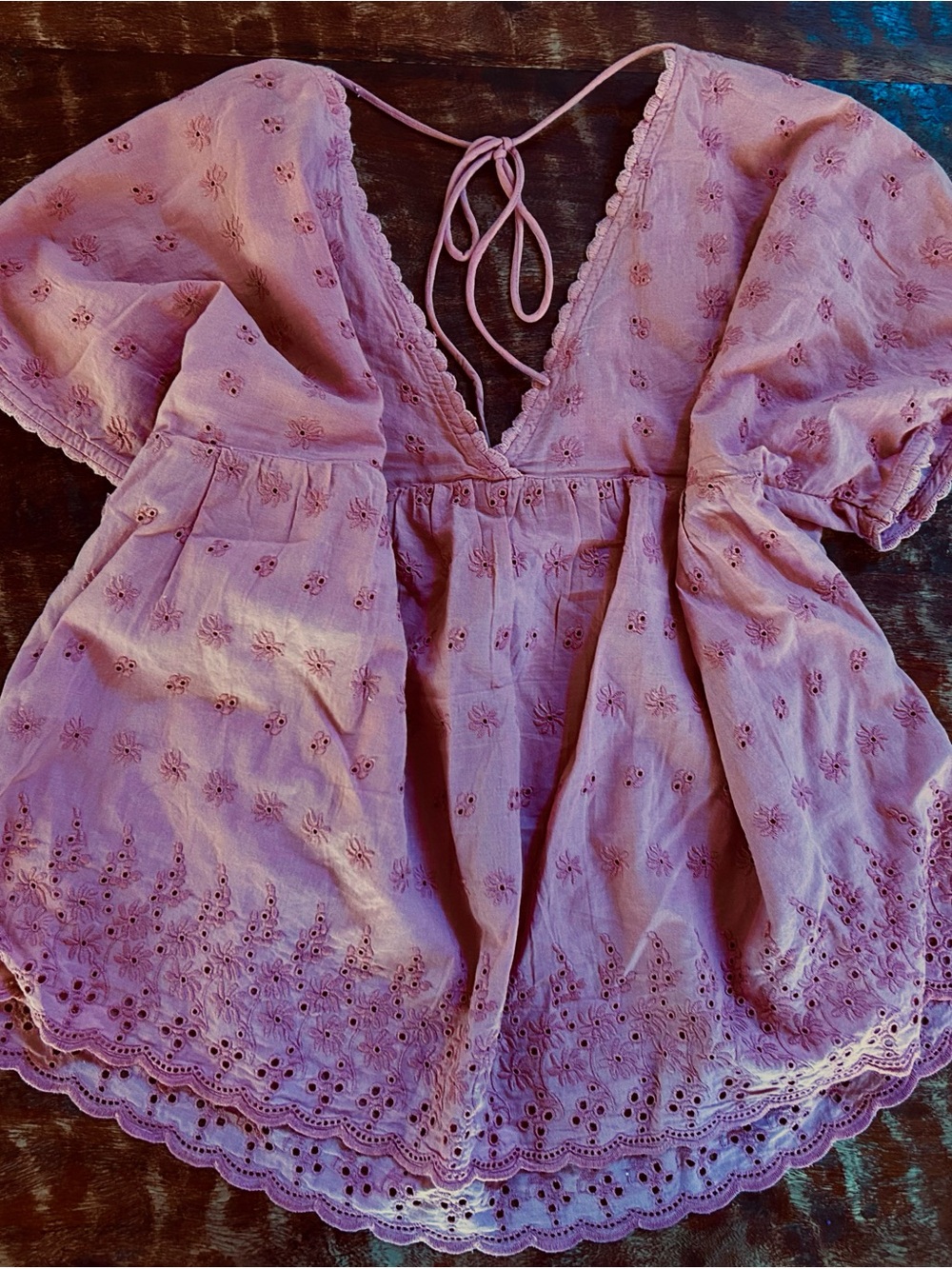 Lucky Brand Rose Eyelet Peasant Top